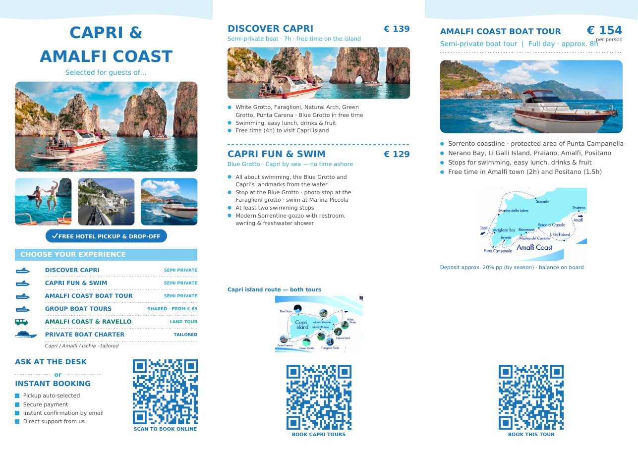 Brochure a tre ante: copertina e tour in barca